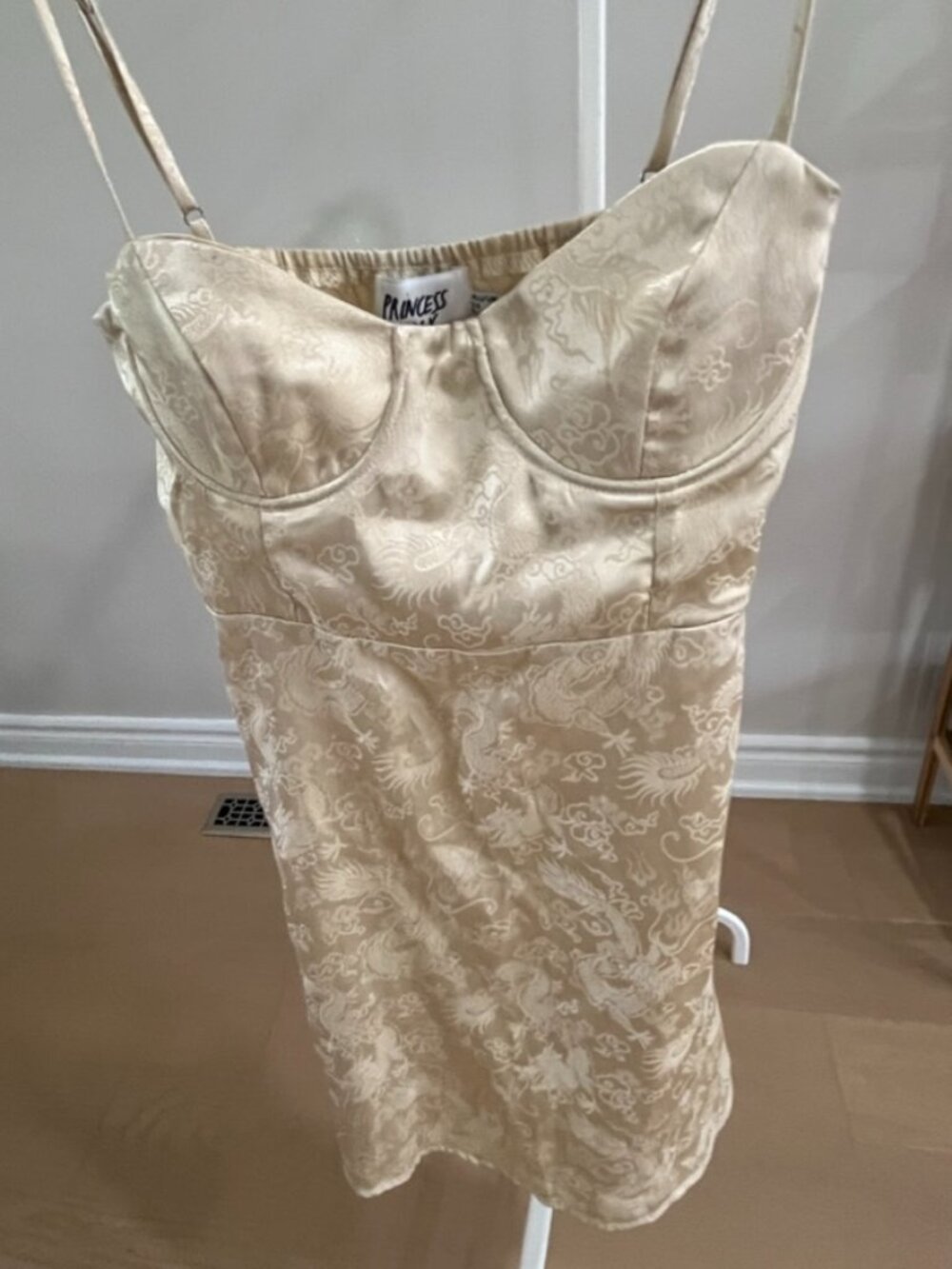 Princess Polly Champagne Pop Satin Dragon Underwire Mini Dress